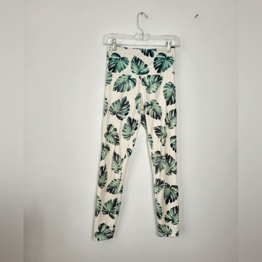Wildfox Sweat Leggings Green Palm Print High Waist Sportswear Gym Workout Small